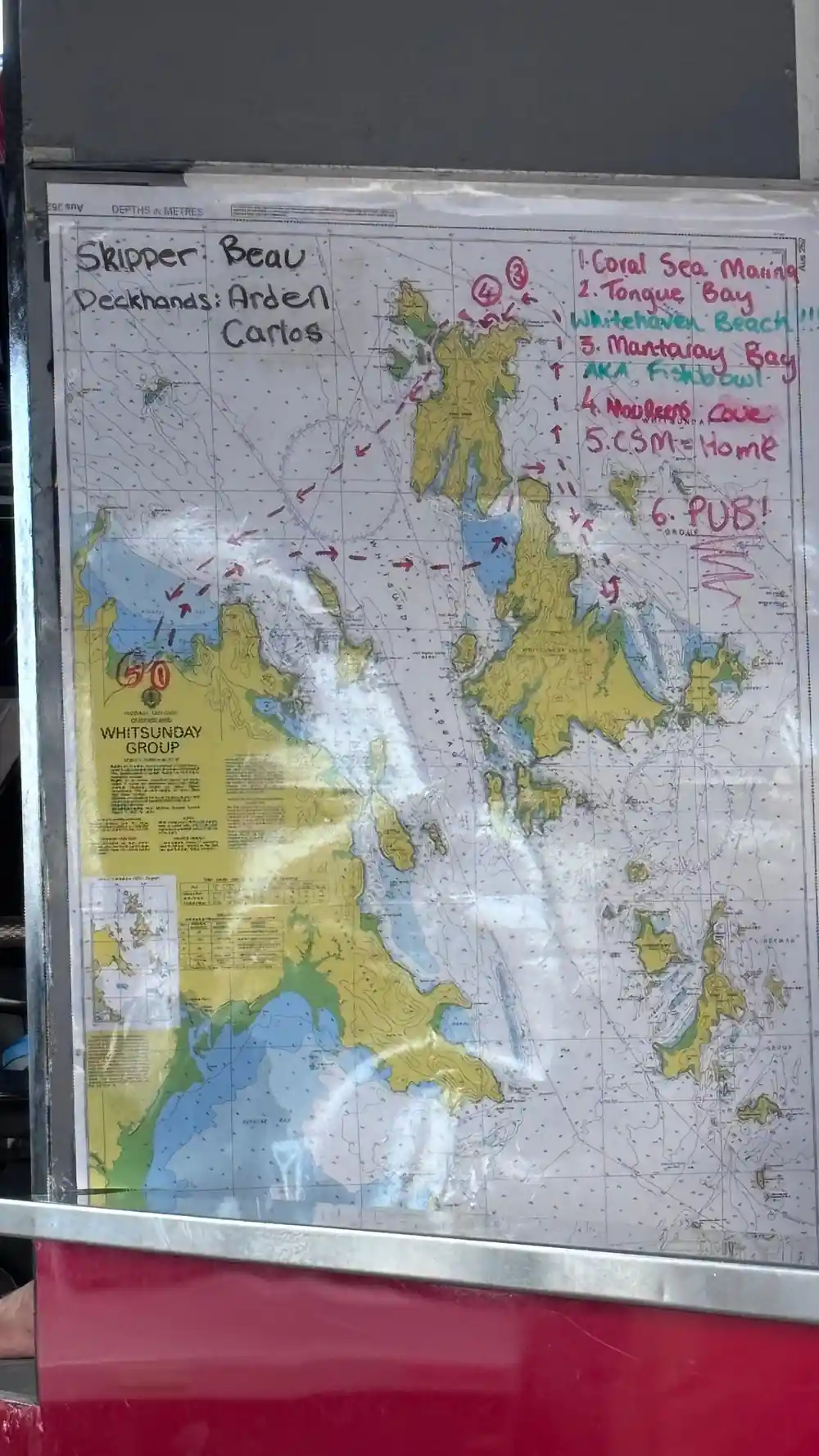 Navigation chart with handwritten notes and annotations