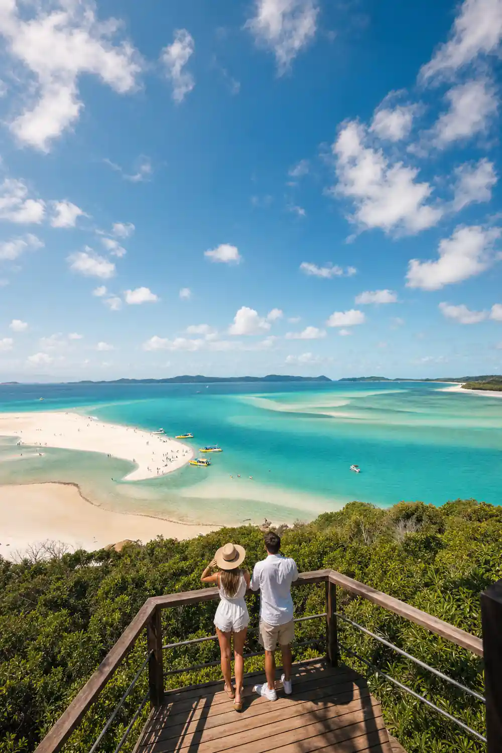 White sand beach and turquoise lagoon from aerial view